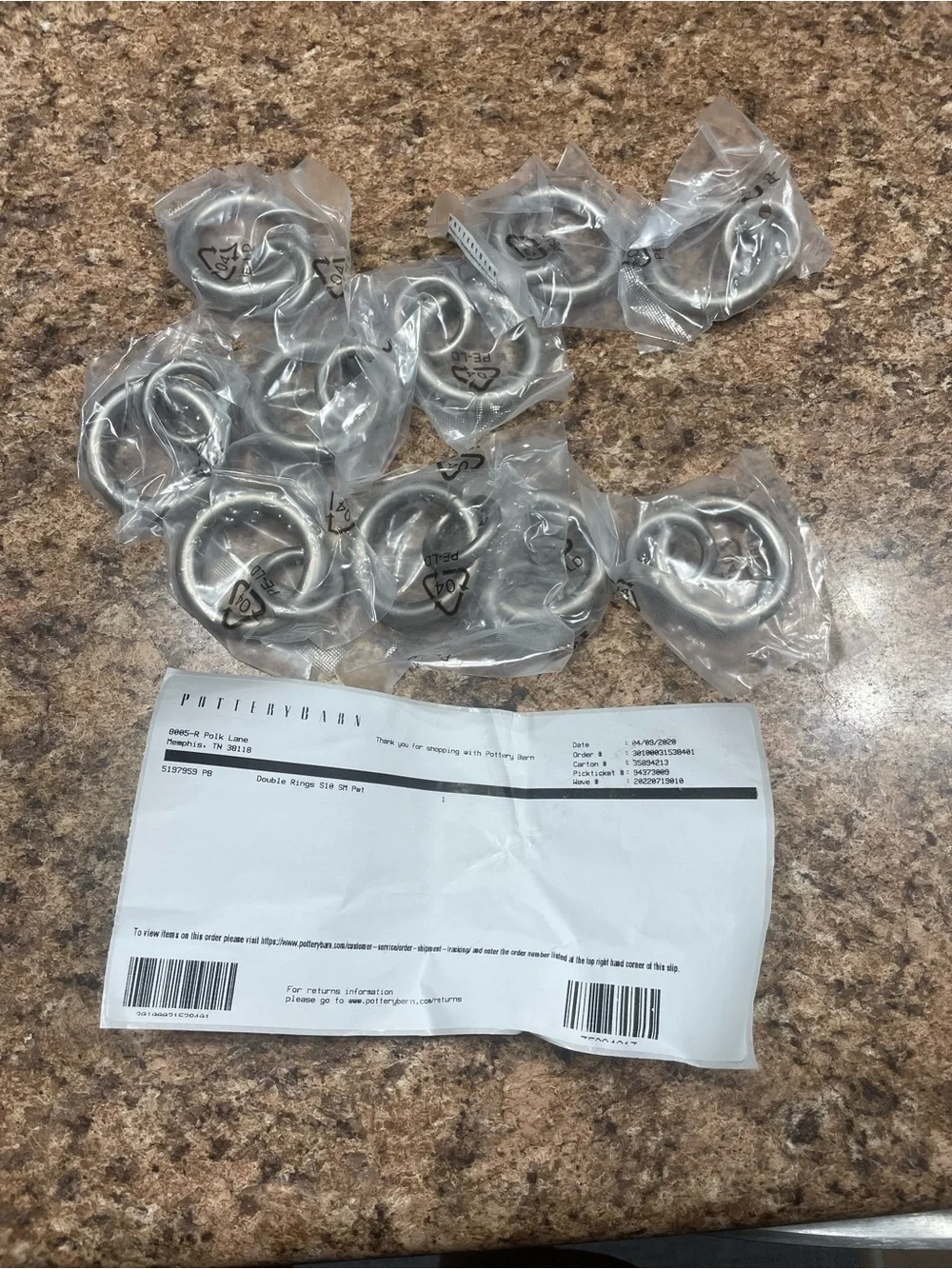 NEW Lot of 10 Quiet-Glide Double Round Curtain Rings Brushed Nickel Pottery Barn